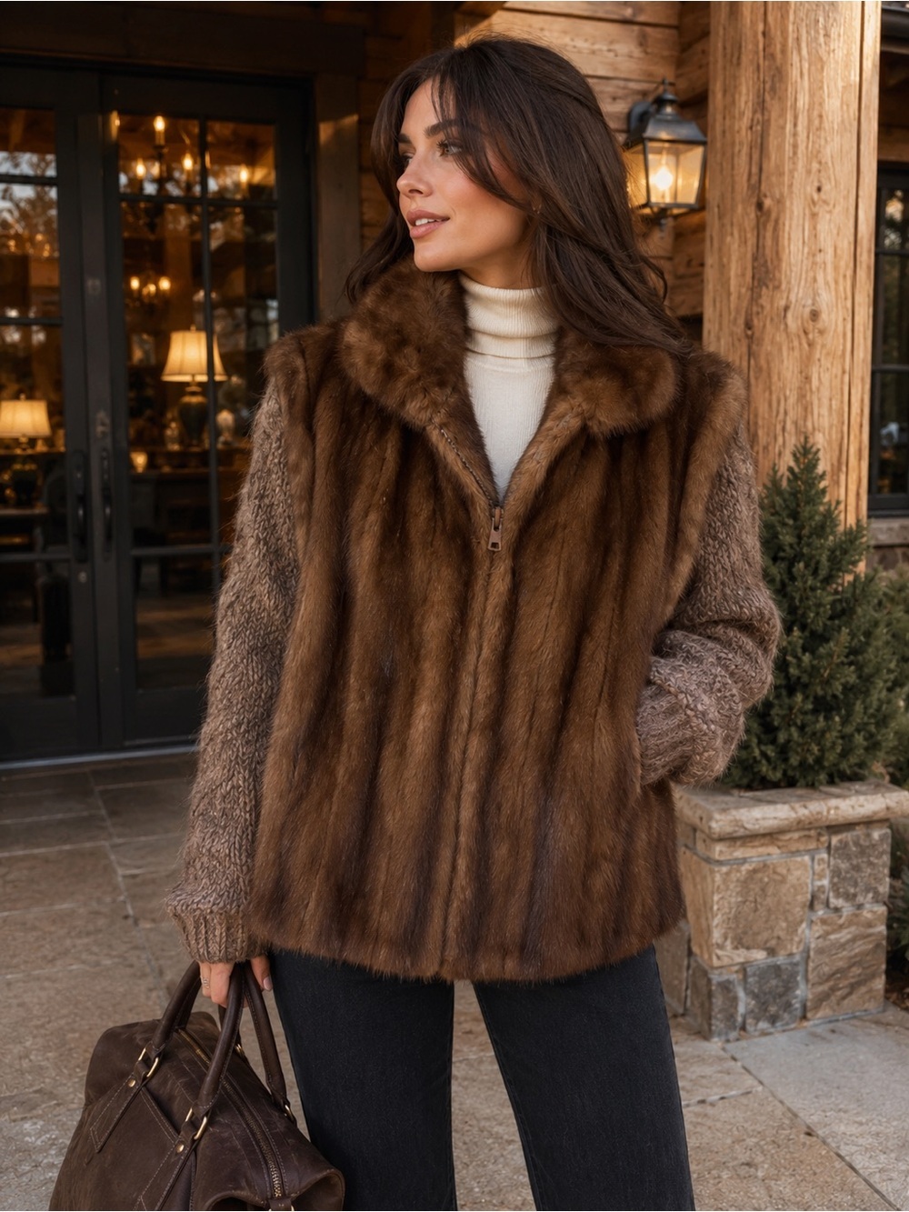 Vintage Mink Fur Joseph Hamilton Knit Sleeve Jacket Brown Cherry Creek Denver
